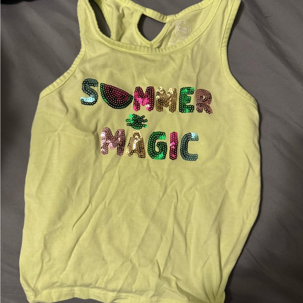 Kids Yellow Tank Top with Sequin Letters